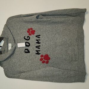 Lou & Grey Hooded Gray Cotton Blend Pawprint "DOG MAMA" pullover Sweater Size M
